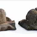 Natural Stone Wood Decor Pieces with Rough Surface and Mossy Details