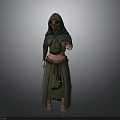 Man Wearing Green Hooded Robe With Intricate Design Standing Against Simple Gray Background