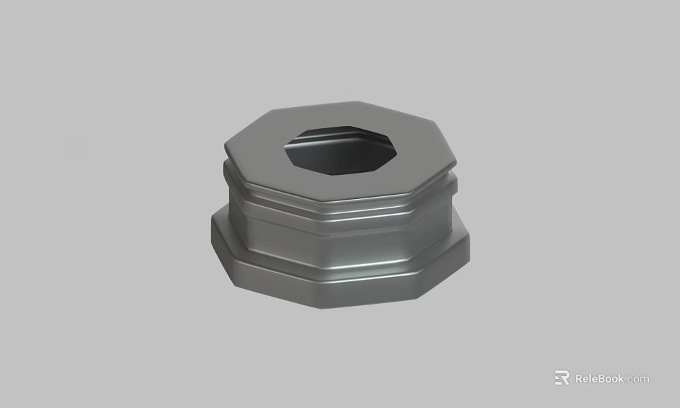 Gray Hexagonal Mechanical Part With Multi Layered Structure And Central Hole 3d model 