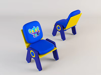 Blue And Yellow Children's Chairs With Cartoon Pattern Backrest And Armrests 3d model