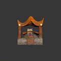Ancient Historical Pavilion With Orange Canopy Columns Stone Brick Platform And Stairs