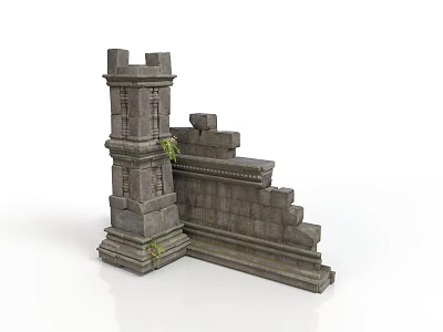 Modern Stone Tower Structure In Contemporary Courtyard Featuring Steps And Vines 3d model