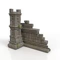 Modern Stone Tower Structure In Contemporary Courtyard Featuring Steps And Vines 3d model