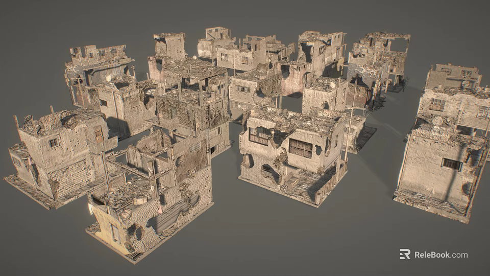 Detailed Ruined Building Structure 3D Models with Weathered Textures for Scenery Construction 3d model 