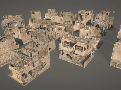 Detailed Ruined Building Structure 3D Models with Weathered Textures for Scenery Construction 3d model