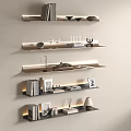 Stylish Modern Wall Mounted Bookshelves With Books Photo Frames Table Lamp And Decorative Items