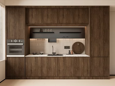 Modern Kitchen Interior With Wooden Cabinets Sleek Countertop And Appliances 3d model