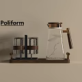 Poliform Modern Transparent Glass Cups With Metal Frame On Wooden Tray
