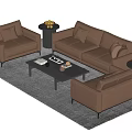 Modern Brown Leather Sofa Set With Coffee Table Armchairs And Side Tables On Rug