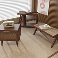 Middle-ancient style side a few corners a few rattan square a few magazine rack books coffee desk calendar 3d model