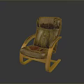 Single Brown Leather Rocking Chair with Wooden Frame and Curved Armrests