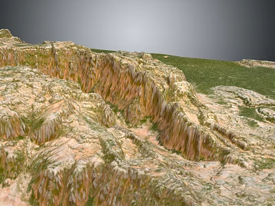 3D Terrain Model With Steep Cliffs Rocky Textures And Green Grasslands 3d model