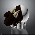 3D Cartoon Cow Figurine With Brown And White Fur And Light Horns