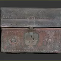Vintage Decorative Storage Trunk With Red Body And Metal Embossed Lid