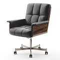 Modern Black Leather Office Chair With Wooden Armrests Metal Base And Swivel Wheels