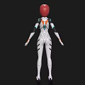 Woman with Red Hair in White Bodysuit Featuring Futuristic Black and Blue Accents
