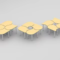 Light Yellow Modular Functional Tables With Silver Metal Legs And Interlocking Design For Flexible Workspace 3d model