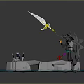 Unicorn Sculpture With Winged Figure Elements On White Platforms And Blue Base 3D Carving Scene