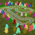Scenic Park Design With Winding Road Green Grass And White Tents