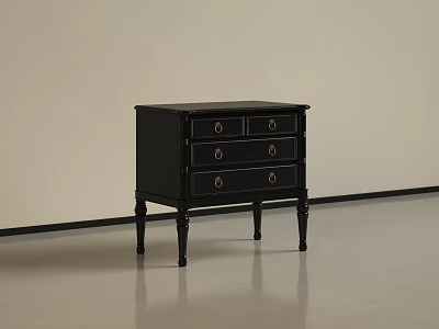 Black Modern Dresser With Three Drawers And Gold Handles On Slim Legs 3d model