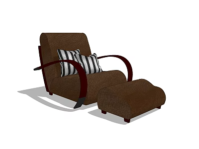 Brown Armchair with Striped Pillow Matching Ottoman and Curved Armrests Design 3d model