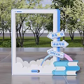 Modern campus network red clock-in photo landscape 3d model