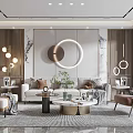 Modern Living Room Interior Design With Sofa Coffee Table Circular Decor Accent Chair And Lighting