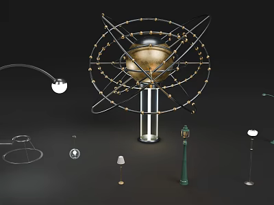 Armillary Sphere Decorative Display With Various Lamps And Lighting Fixtures 3d model