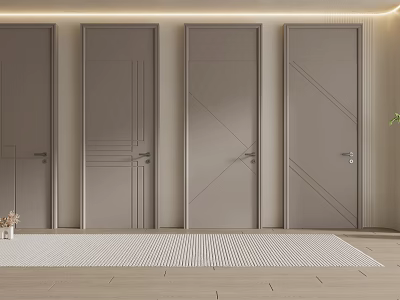 Modern Hinged Doors With Stylish Line Patterns In Neutral Tone Home Interior Design 3d model