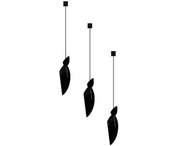 Three Black Leaf Shaped Chandeliers With Slim Hanging Rod Design For Modern Interiors 3d model