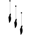 Three Black Leaf Shaped Chandeliers With Slim Hanging Rod Design For Modern Interiors