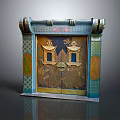 Decorative Architectural Door With Blue And Gold Ornamental Details And Intricate Carvings