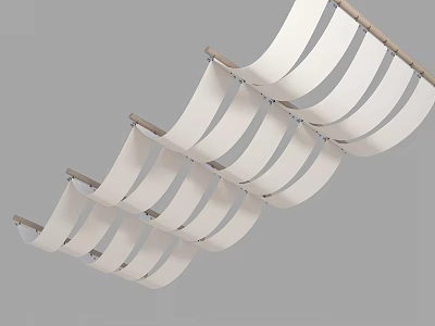 Elegant White Ceiling Drapery With Wooden Supports And Layered Design 3d model