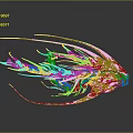 Light Blue Mythical Creature Head With Long Feathery Fins Artistic 3D Model Dark Background Reflection