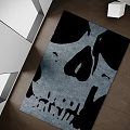 Gray And Black Square Carpet With Skull Pattern On Wooden Floor