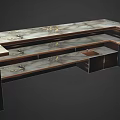 Elegant Modern Bar Counter Featuring Marble Top And Dark Wood Cabinetry With Gold Accents