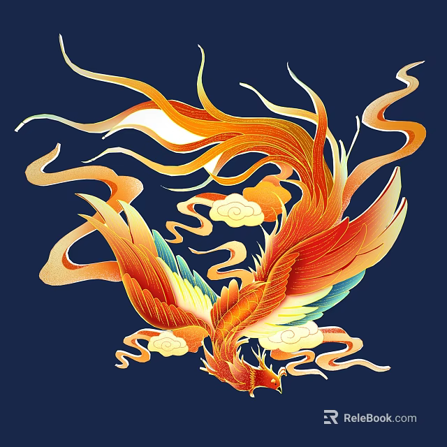 Vibrant Phoenix Carving Art With Flowing Feathers On Dark Blue Background 3d model 
