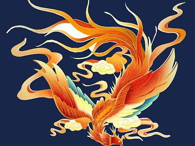 Vibrant Phoenix Carving Art With Flowing Feathers On Dark Blue Background 3d model