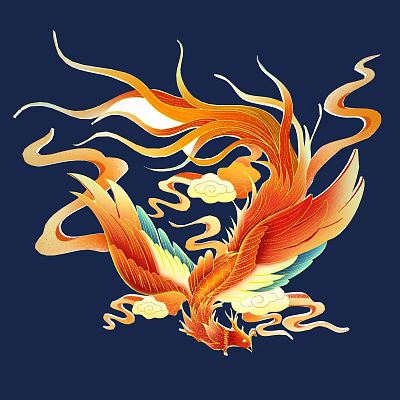 Vibrant Phoenix Carving Art With Flowing Feathers On Dark Blue Background 3d model