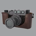 Vintage Electronic Camera With Brown Leather Case Classic Lens And Dials