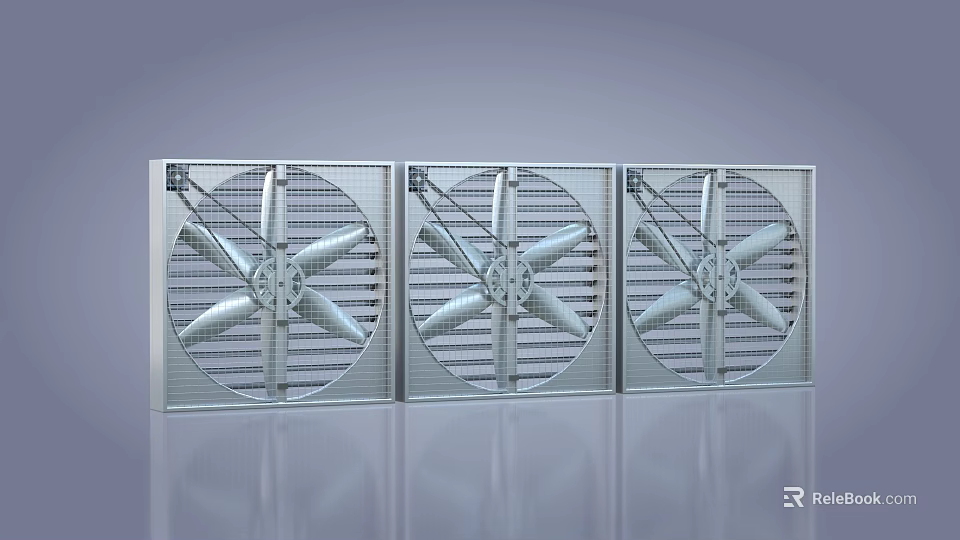 Industrial Ventilation Fans With Three Metal Frame Units And Stainless Steel Design 3d model 