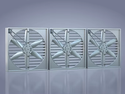 Industrial Ventilation Fans With Three Metal Frame Units And Stainless Steel Design 3d model