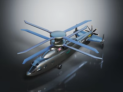 Modern Helicopter With Advanced Multiple Rotor System Sleek Dark Body And Aerodynamic Design 3d model