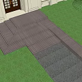 Modern Garden Wooden Deck With Steps Lawn And Gravel Path Near House Entrance