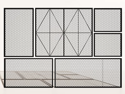 Black Metal Mesh Frames With Various Geometric Shapes And Grid Patterns Arranged Together 3d model