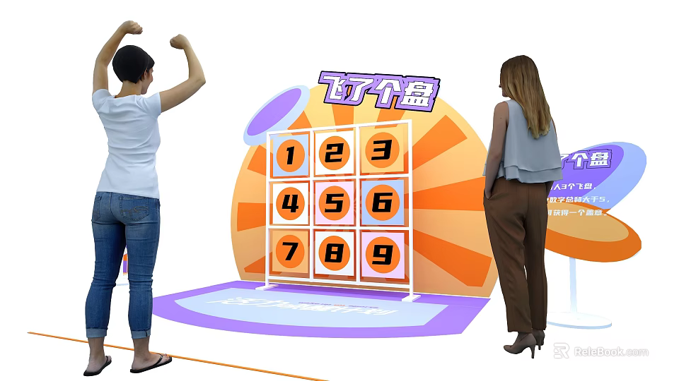 Interactive Zone With Colorful Number Grid And Engaged People For Game 3d model 