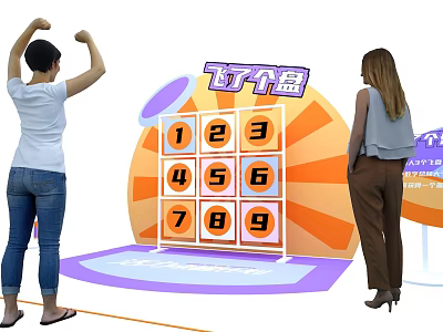 Interactive Zone With Colorful Number Grid And Engaged People For Game 3d model