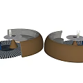 Modern Curved Brown Public Chair With Blue Chairs Round Tables And Striped Carpet