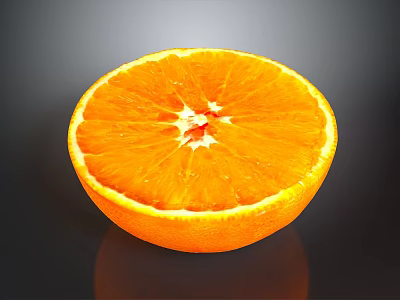 Fresh Half Sliced Orange With Juicy Vibrant Flesh On Dark Background 3d model