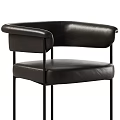 Modern Leather Upholstered Dining Chair With Metal Legs And Armrests